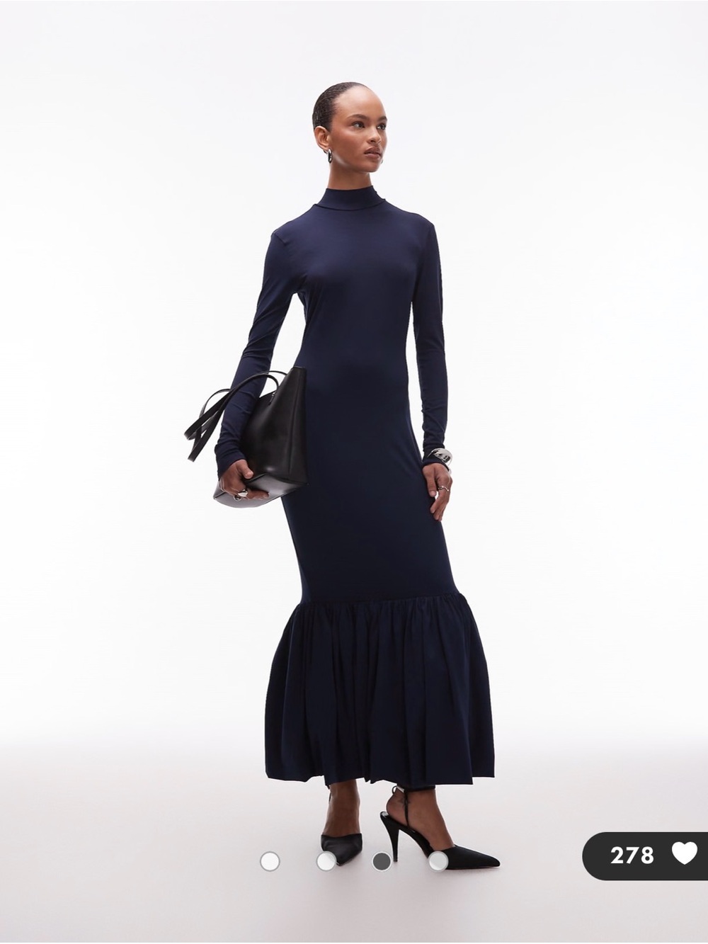NWT ASOS Navy Long-Sleeve Maxi Dress with Flounced Hem. RUNS SMALL